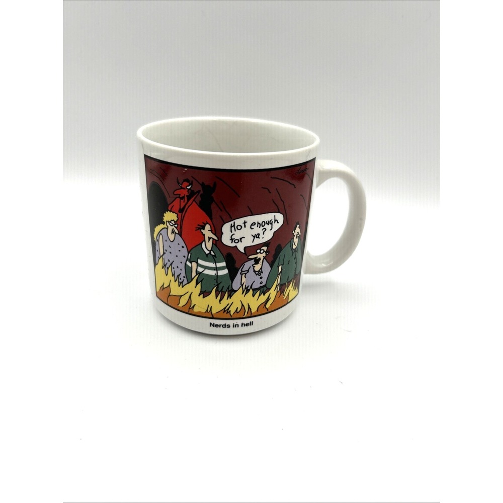 The Far Side Mug Nerds in Hell White 1987 Gary Larson Coffee Cup Vintage Humor